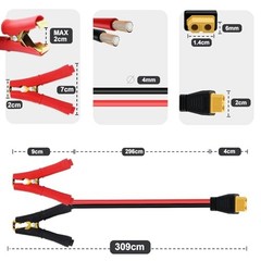 XT60 to Alligator Clip Cable 12AWG 30A XT60 Female to Alligator Clips 3 m/10 ft