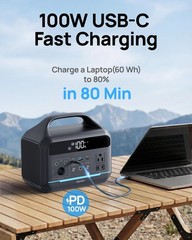 Portable Power Station 600W(1200W Surge) – 288Wh Solar Generator LiFePO4 Batt…