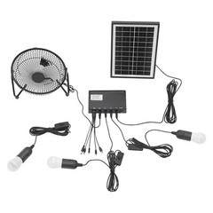 Solar Power Panel Kit Outdoor Camping USB Charging System W/ LED Light & 8″ Fan