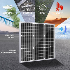 Solar Panel Kit 50W 12V, Waterproof Solar Battery Trickle Charger Maintainer + S