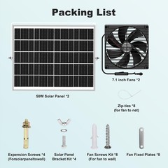 Solar Greenhouse Fan 2 Pack, 25W x 2 Large Solar Powered Intake and Exhaust Fan
