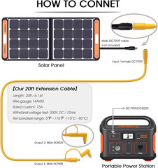 Solar Panel Extension Cable for Jackery 20FT, 14AWG 8Mm DC Connector Compatible