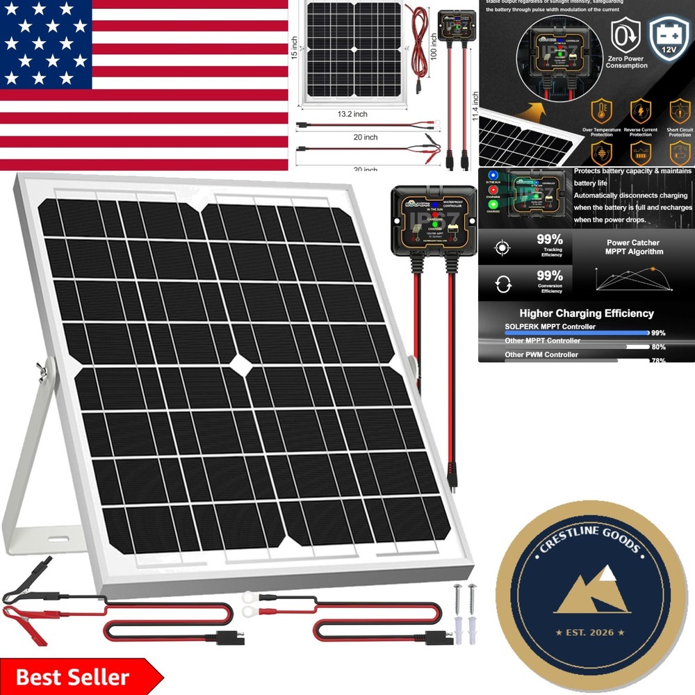 20W Waterproof Solar Panel Kit with Smart MPPT Controller & Adjustable Bracket
