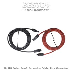 10 AWG Solar Panel Extension Cable Wire Connector 1 Pair 15FT Red + Black