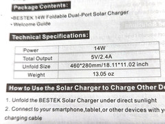 Bestek 14W Foldable Solar Charger with Smart IC – Model BTSP21-US