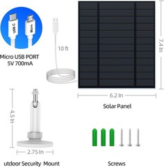 5W Solar Panel for Security Camera, Solar Panel with Micro USB & USB-C Port f…