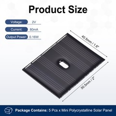 5Pcs 2V 0.16W 80mA Mini Polycrystalline Solar Panel 2×1.6″/50.5×40.5mm