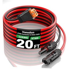 Solar to XT60i Extension Cable 12AWG 20FT Solar Connector to Red/Black-20