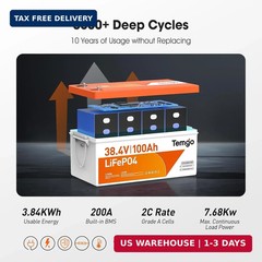 36V (38.4V) 100Ah LiFePO4 Lithium Golf Cart Battery, Built-in 200A BMS, Complete