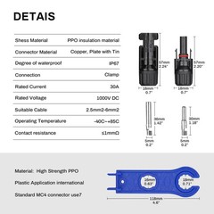 Solar Panel Connectors 12 PCS 10AWG 12AWG 14AWG Male Female Black