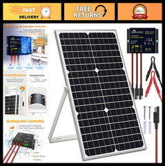 30W 12V Solar Panel Kit with 10A PWM Controller & Mount Bracket for RV, Boat, Ca