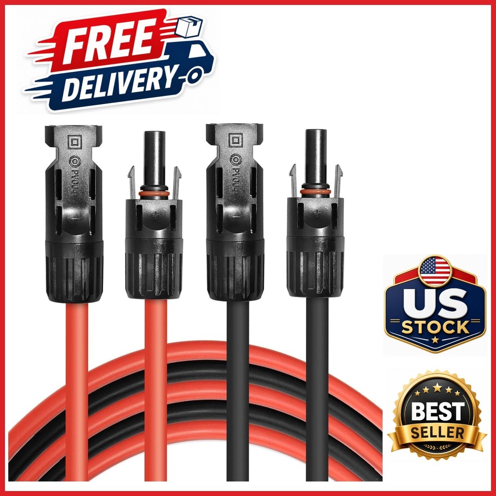 5FT Solar Extension Cable with Connectors for Solar Panel System Black Red