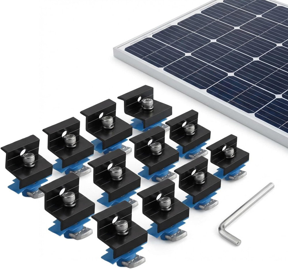 12-Pack Black Aluminum 30Mm/35Mm Solar Panel End Clamps for Standard Unistrut