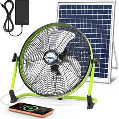 14″ Solar Powered Fan with 20W Solar Panel & Rechargeable Battery, Portable, Qui