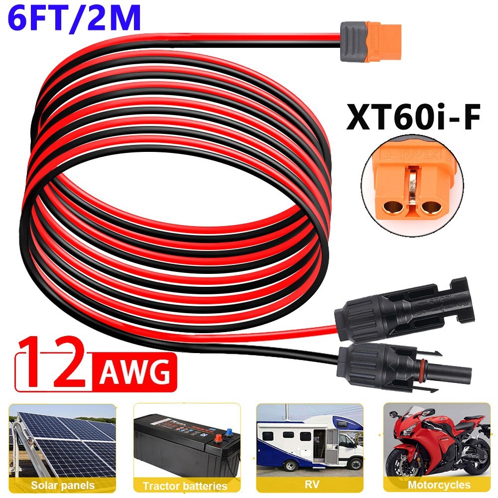 6ft/2m Solar Panel Extension Charging Cable XT60i Female to Solar Connector Wire
