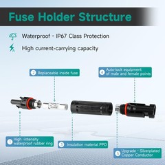 15A 1000V Solar Fuse IP67 Solar Fuse Holder Inline 2 PCS PV Panel String Fuse Ma