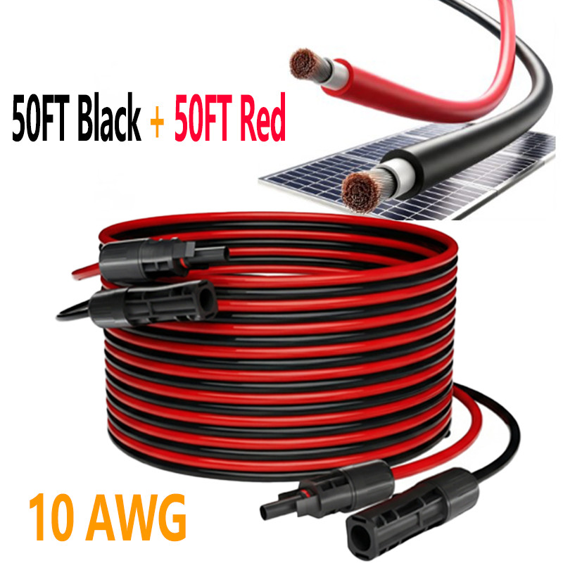 100FT 10 AWG Solar Panel Extension Cable PV Wire Solar Connectors Pair 6mm²