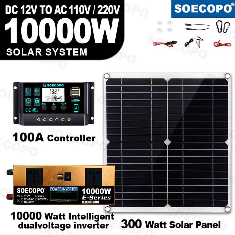 10000W Power Inverter Solar Generator With 300W Solar Panel Home Complete Set