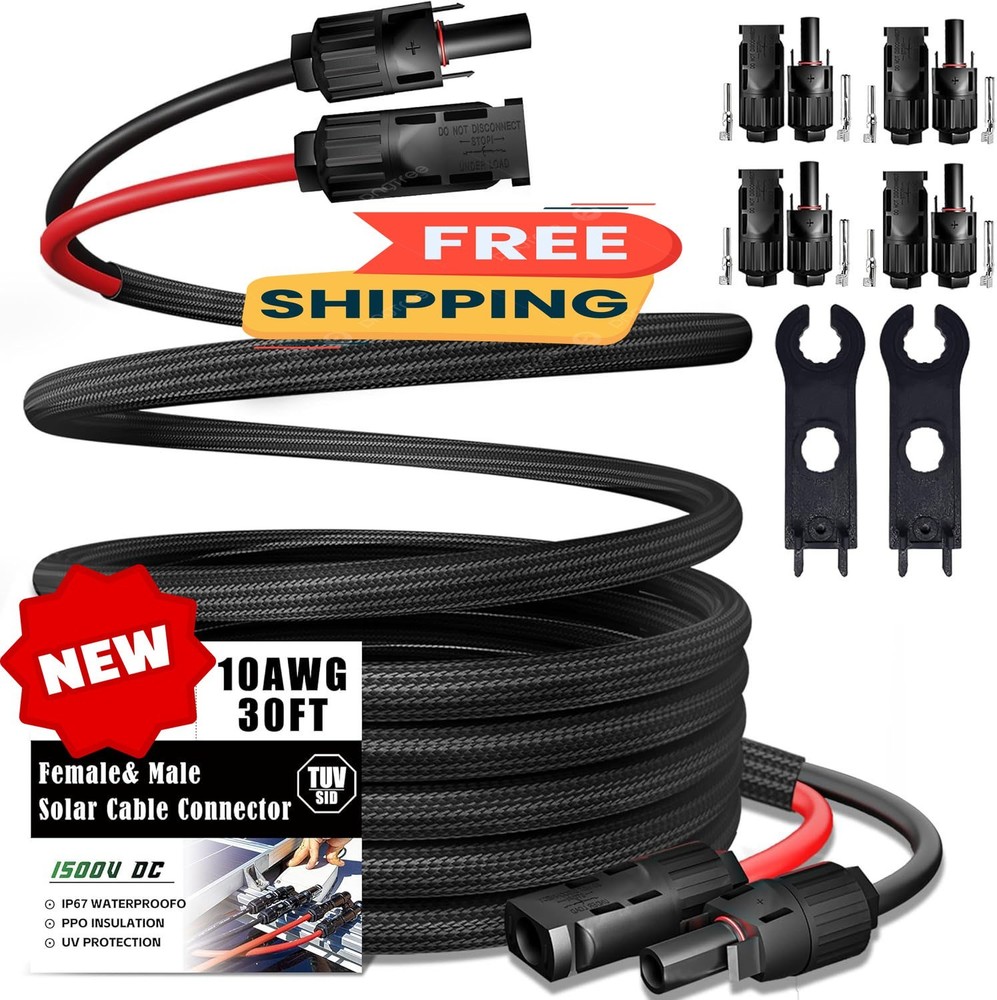 Cable de extensión solar de 9 metros, doble cable, calibre 10 AWG, con conectore