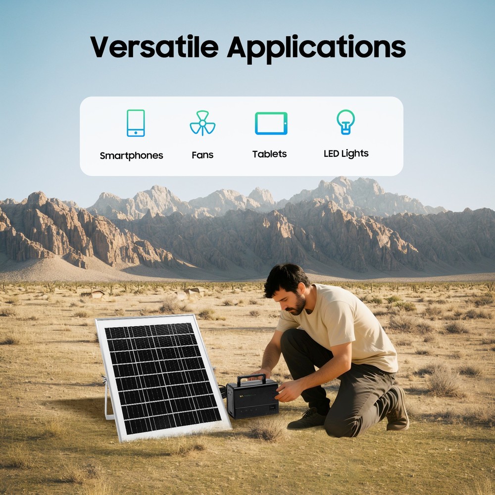 Portable Station Solar Panel Power Inverter Electric Generator Set +4 LED Light