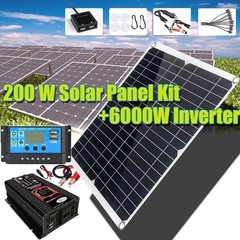 Full 200W Eco Solar Panel+6000W Power Generator Set 110V Home RV Off-Grid Set