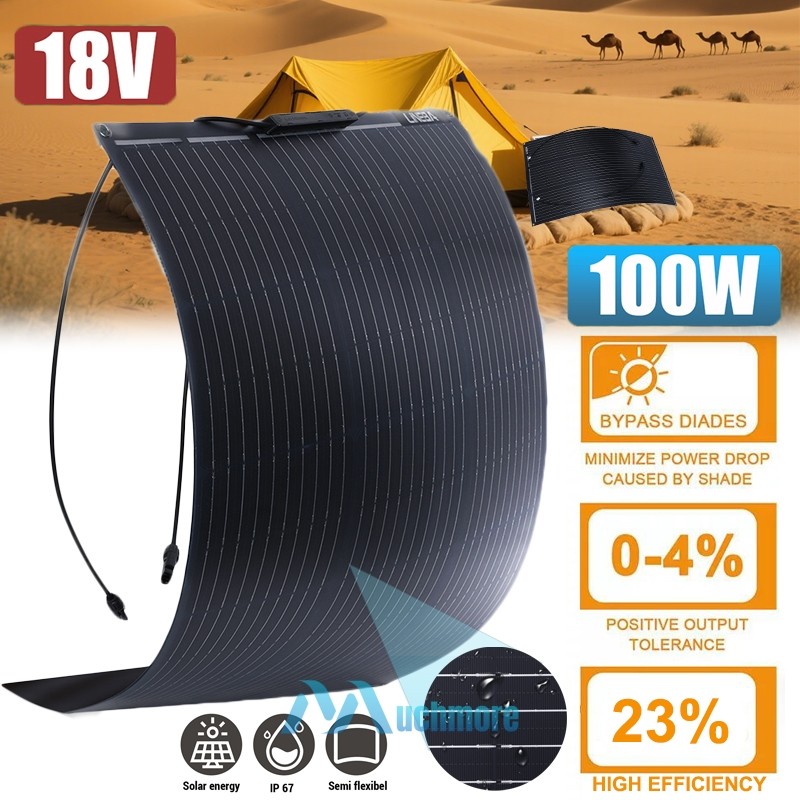 Real 100W 18V Flexible Mono Solar Panel Off Grid RV Camping Home Caravan Boat
