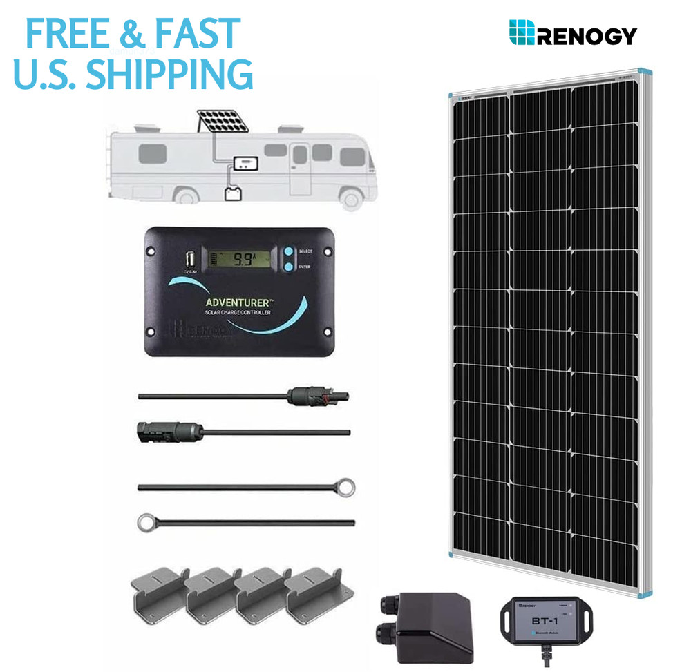 RV SOLAR Starter Kit Renogy 100W 12V Monocrystalline With 30 AMP CHARGER CONTROL