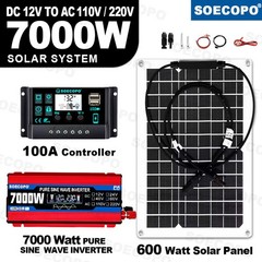 7000W Solar System Kit 100A Controller DC12V to AC110/220V Flexible Panel