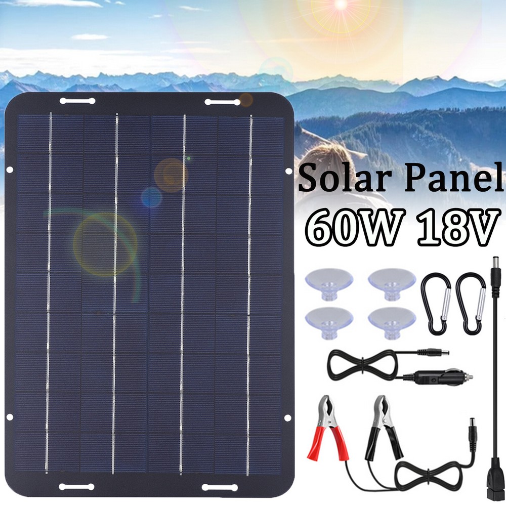 60W Solar Panel 18V Trickle Charger Battery Charger Kit Maintainer Boat Car RV