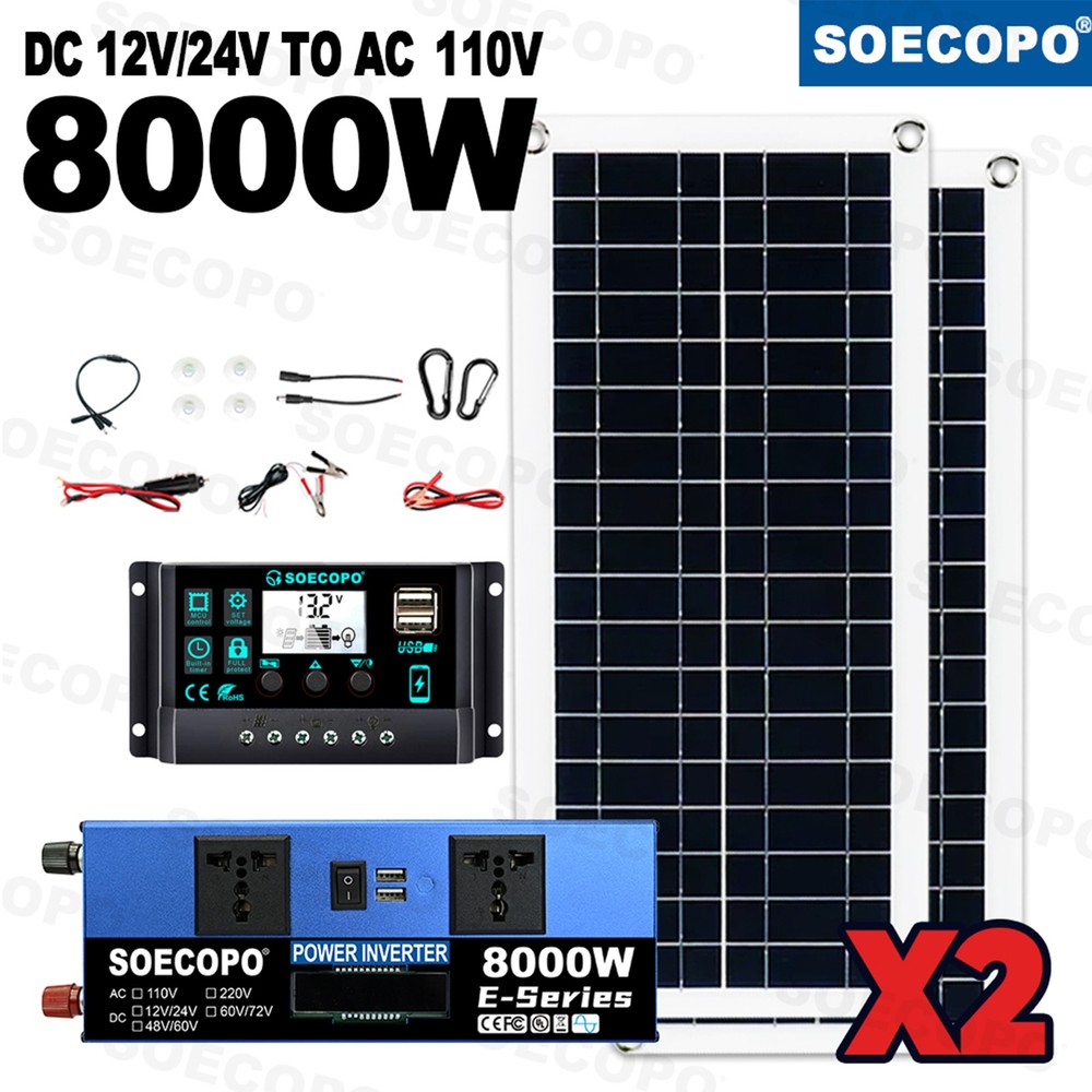 8000W Solar Power Kit Inverter, 2pcs 200W Solar Panels & 100A ControllerRd