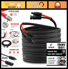 100FT 10AWG Solar Extension Cable with IP67 Connectors & Wire Stripper – Outdoor