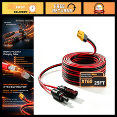 25FT XT60 Adapter Solar Charging Cable, 12AWG Extension Wire for Solar Power