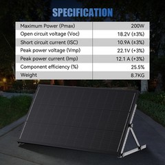 12V 200W Solar Panel Mono Black N-Type 18BB 25% High-Efficiency Home RV Off Grid