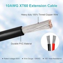 0AWG XT60 Extension Cable 2 3 505 20 25 30 35 40 50 7500FT XT60 Female to 3FT 1