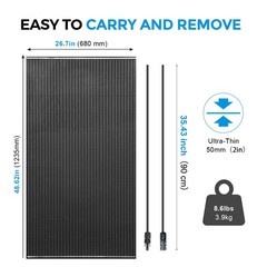 200 Watt Solar Panel Monocrystalline 12V Battery Charging for Home RV Boat Black