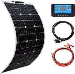 Flexible Solar Panel 100W 12V Monocrystalline Solar Kit Hightweight Module, 10A