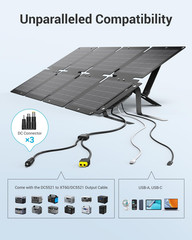 60W Portable Solar Panels with PD 45W USB-C, 20W USB-A, DC Outputs | Built-In Ki