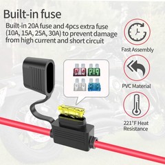 2FT 10AWG SAE Battery Connectors Extension Cord Cable with 5 Fuse Compatible …