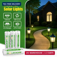 12 Pack AA Rechargeable Batteries for Solar Lights, 1600mAh NiMH 1.2V Precharged
