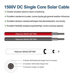 8AWG (10mm²) 20FT Solar Extension Cables, 1500V Tinned Copper PV Wire with 1….