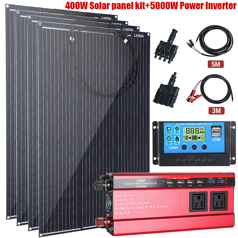 Full Complete Solar Panel Kit 5000W Inverter 12V to 110V RV Home Off Grid System