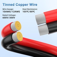 10AWG SAE Power Socket Length:2FT; 1Piece SAE Socket to O Ring 10AWG Cable