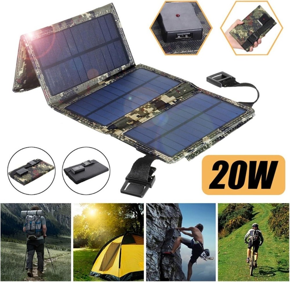 Portable Folding Solar Panel Power Bank, Waterproof, Flexible 20W