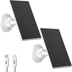 Solar Panel for Security Camera, 2 Pack 2W Solar Charger with Micro USB & USB-C