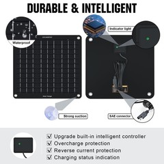 ECO-WORTHY 10W Solar Car Battery Charger Maintainer 12V Waterproof 10W, Black