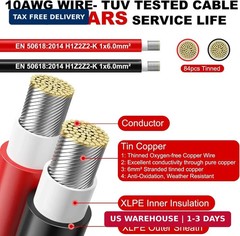 Oududianzi 2×100 Feet Solar Panel Wire, 10AWG Solar Wire Tinned Copper PV Cable