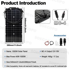 15000W Peak Solar System Kit 2pcs Flexible Panel DC12V/24V AC110V/220V Inverte