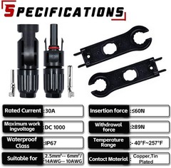 24 PCS Solar Connectors Male & Female Panel Cable Connectors with 2Pcs Spanne…