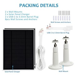4W Solar Panel Charger for Ring Outdoor Cameras, USB-C Barrel Plug Adapter, 2-Pa