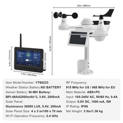 7 – in – 1 Wireless Weather Station with Wi – Fi, 7″ TFT Colorful Display, Solar